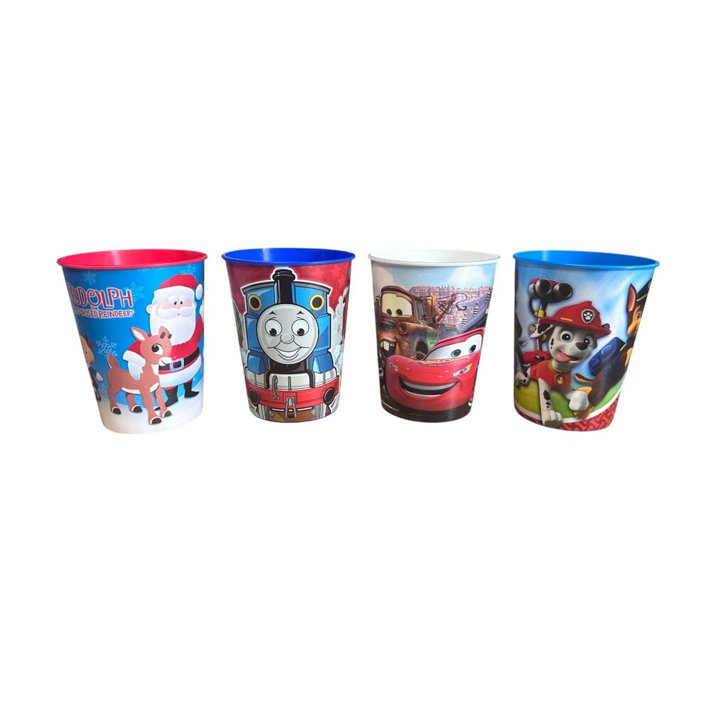 Children's Tumblers 16oz Plastic Rudolph, Cars, PAW Patrol & Thomas & Friends